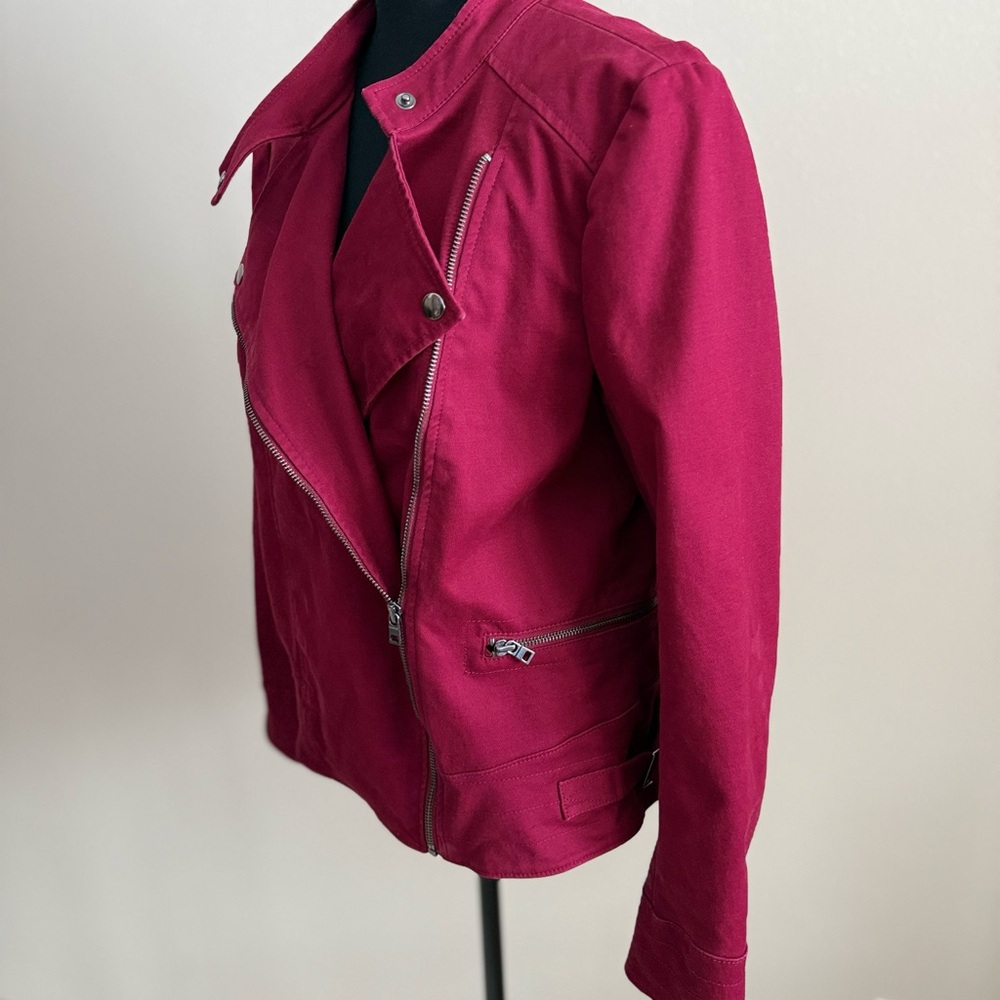 Banana Republic Moto Jacket Red Wine Cotton Biker Zip Jacket Women M - Picture 3 of 7